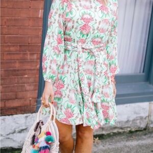 Floral Mini Dress in Pink and Green